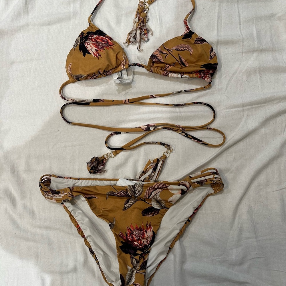 BCBGMaxAzria Brown and Pink Bikini Set Swimwear